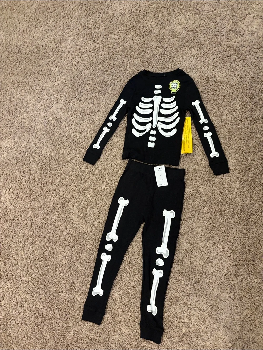 Kids Black Glow Skeleton Pajama Set